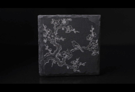 Grabado de calidad industrial en posavasos de piedra natural por RFH-D9-355-5W